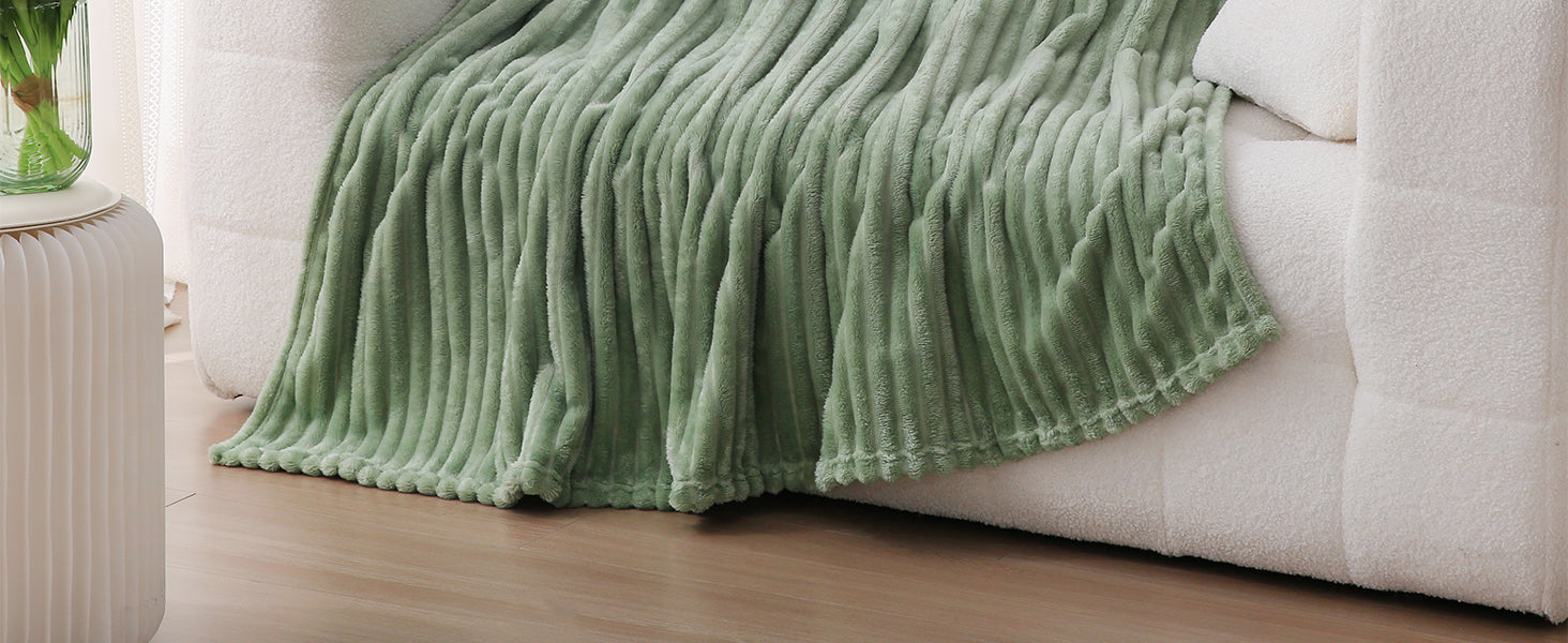 Sage Green Fleece Throw Blanket 50”×60” for Couch Sofa Bed,Super Soft Cozy Plush Microfiber Flannel Blanket with Stripes Design Lightweight for Adults,Woman,Girls