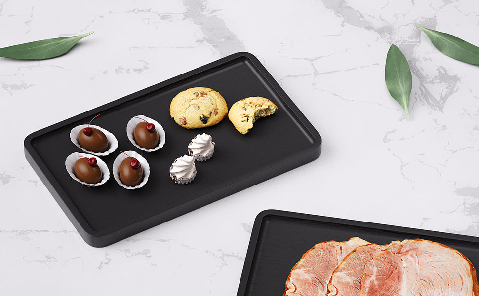 Bamboo Serving Tray,9.8x5.9 Inch Decorative Trays Platter for Coffee Table,Living Room,Bar,Party,Mini Charcuterie Boards Cheese Board,Home Decor（Black）