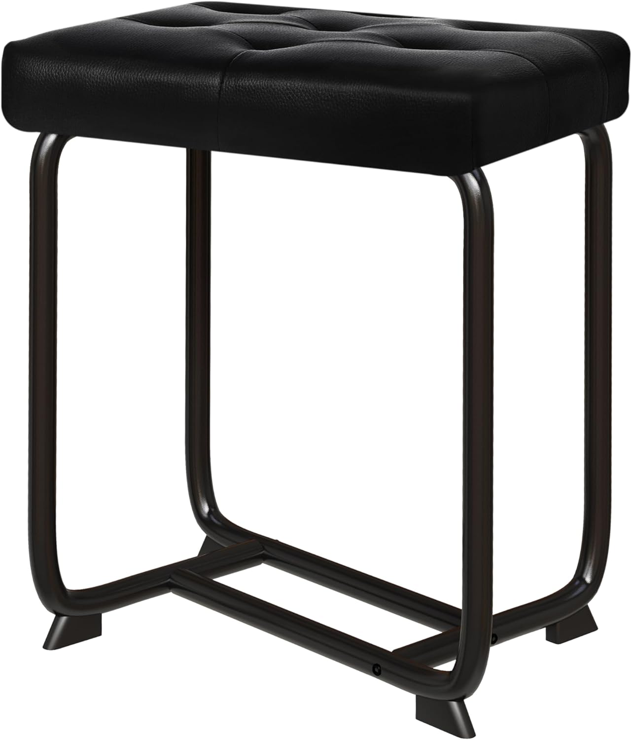 White Vanity Chair, Leather Vanity Stool, Small Stool Chair for Vanity, Square Ottoman Foot Stool, Makeup Vanity Chairs with Thick Padded Seat for Bathroom, Bedroom, Entryway, KFD01W
