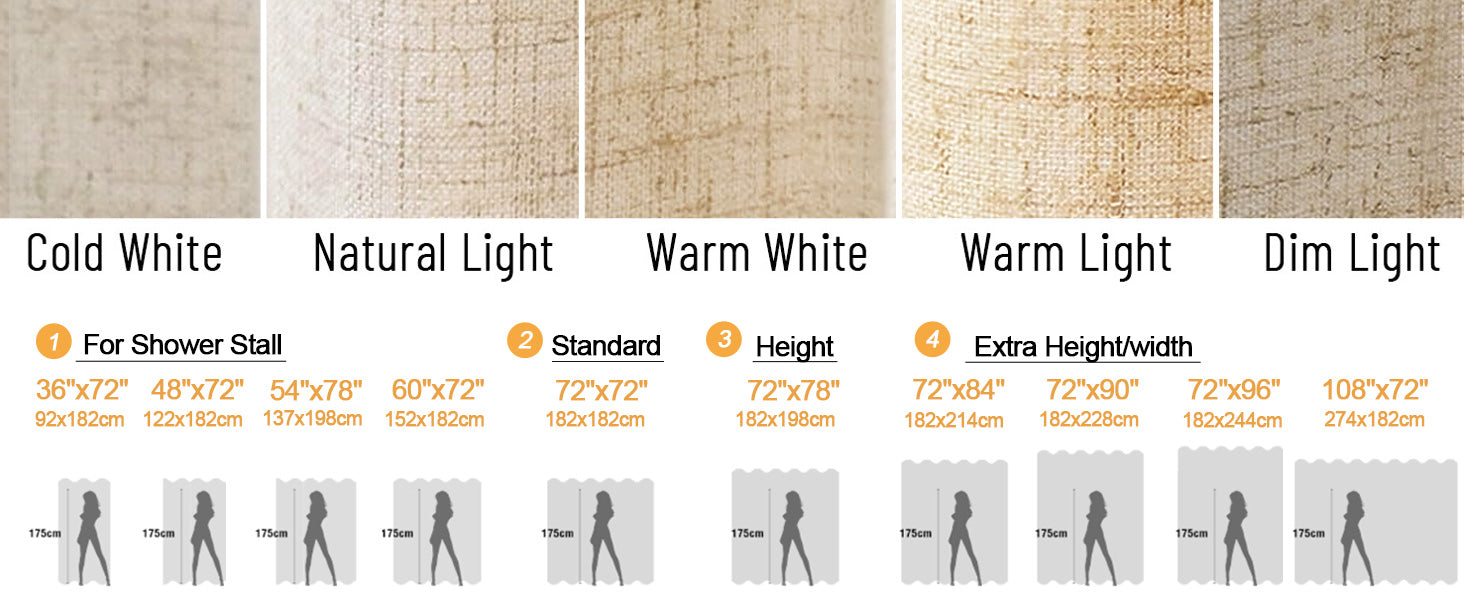 Shower Curtain Beige, Fabric Boho Farmhouse Shower Curtains for Bathroom Cream Cotton Natural Cloth Liner Set 72" W x 72" L