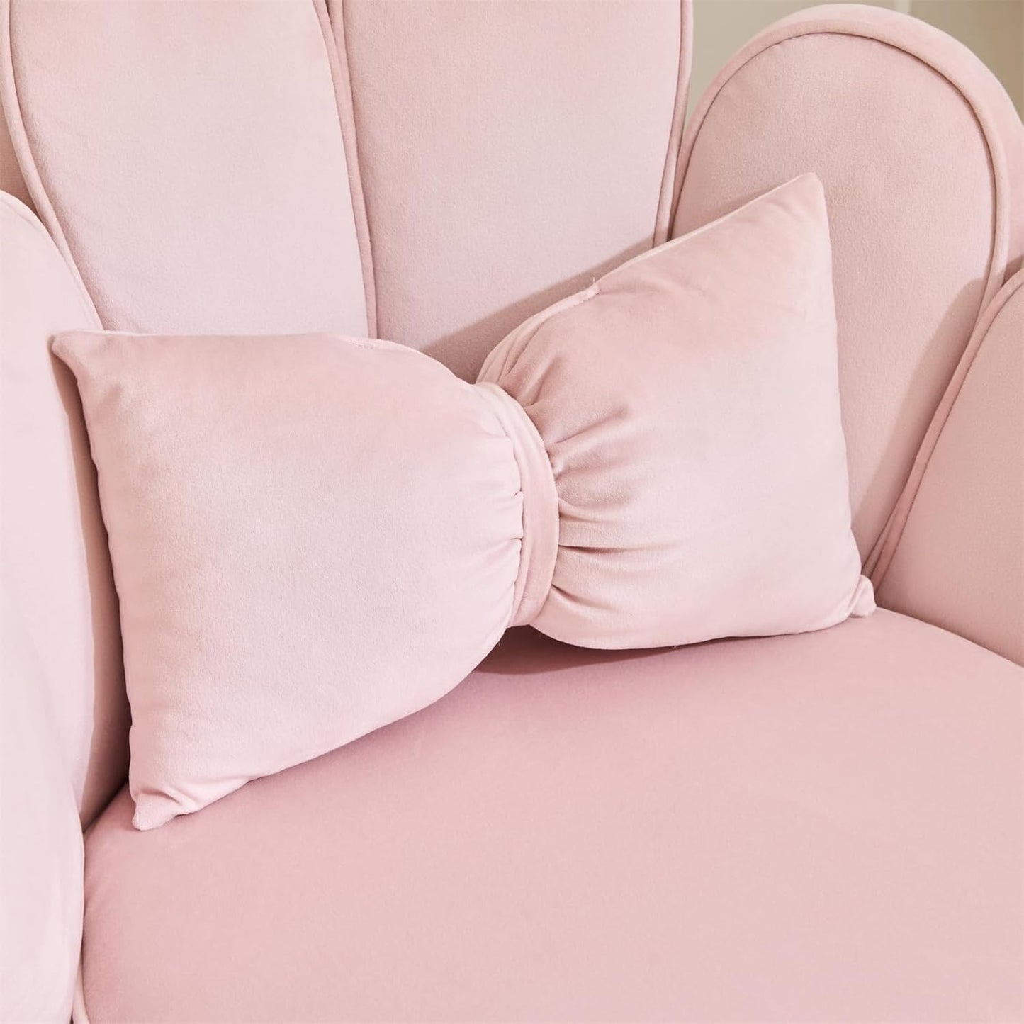 Makeup Vanity Chair with Back,Flower Cute Girls Desk Chair Comfy No Wheels,Modern Dining Chair,Small Accent Chair with Adustable Gold Legs&Bow Pillow for Home Office,Bedroom,Velvet,Pink