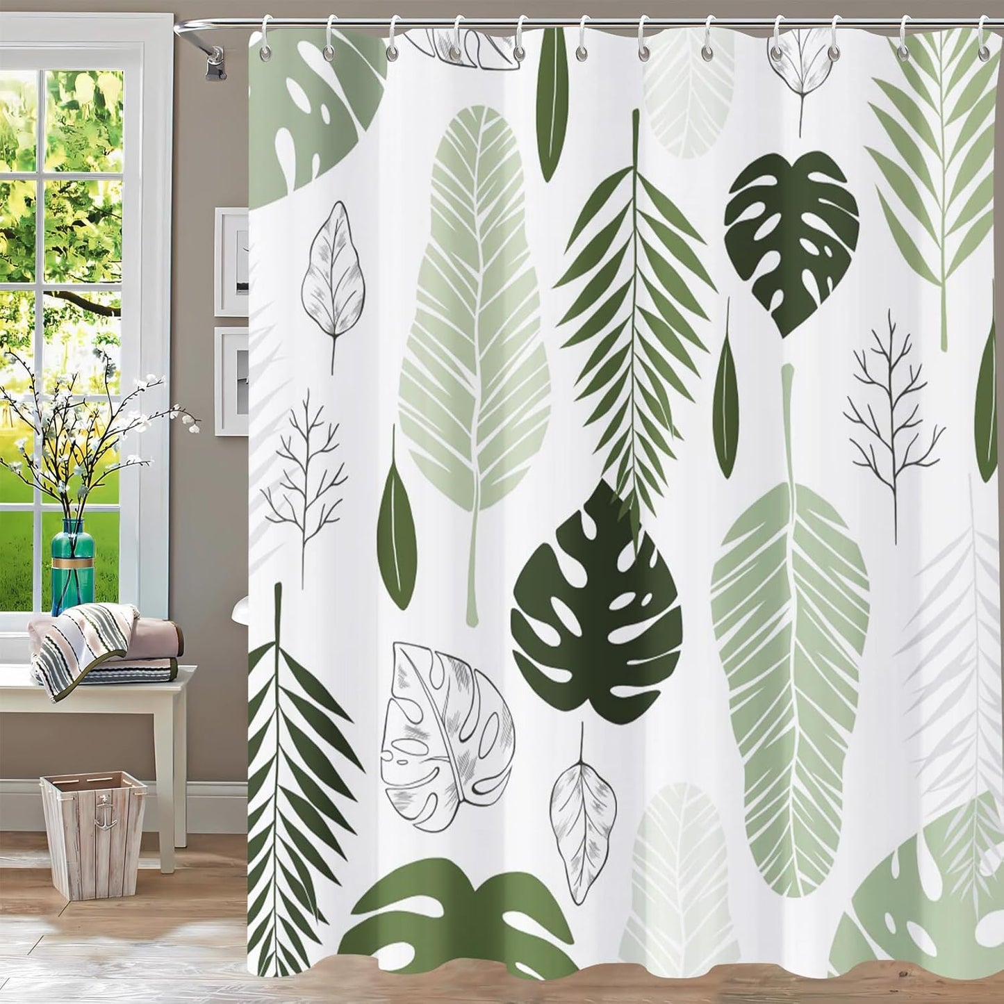 Shower Curtain Blue Eucalyptus Shower Curtains for Bathroom, Watercolor Leaf Shower Curtain Sets Waterproof Plant Shower Curtain Leaves Fabric Cloth Bathroom Curtains 72x72 inch with Hooks