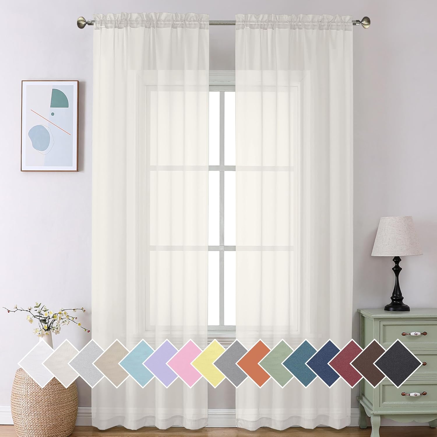 Sheer Navy Blue Curtains 84 inch Length 2 Panels Set, Airy Soft-Touching Rod Pocket Voile Drapes for Living Room/Bedroom, Each 40W x 84L