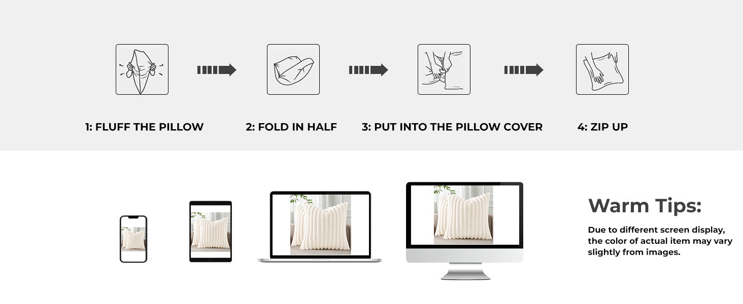 Pallene Faux Fur Plush Throw Pillow Covers 18x18 Set of 2, Luxury Soft Fluffy Striped Decorative Pillow Covers for Sofa, Couch, Living Room, Cream White
