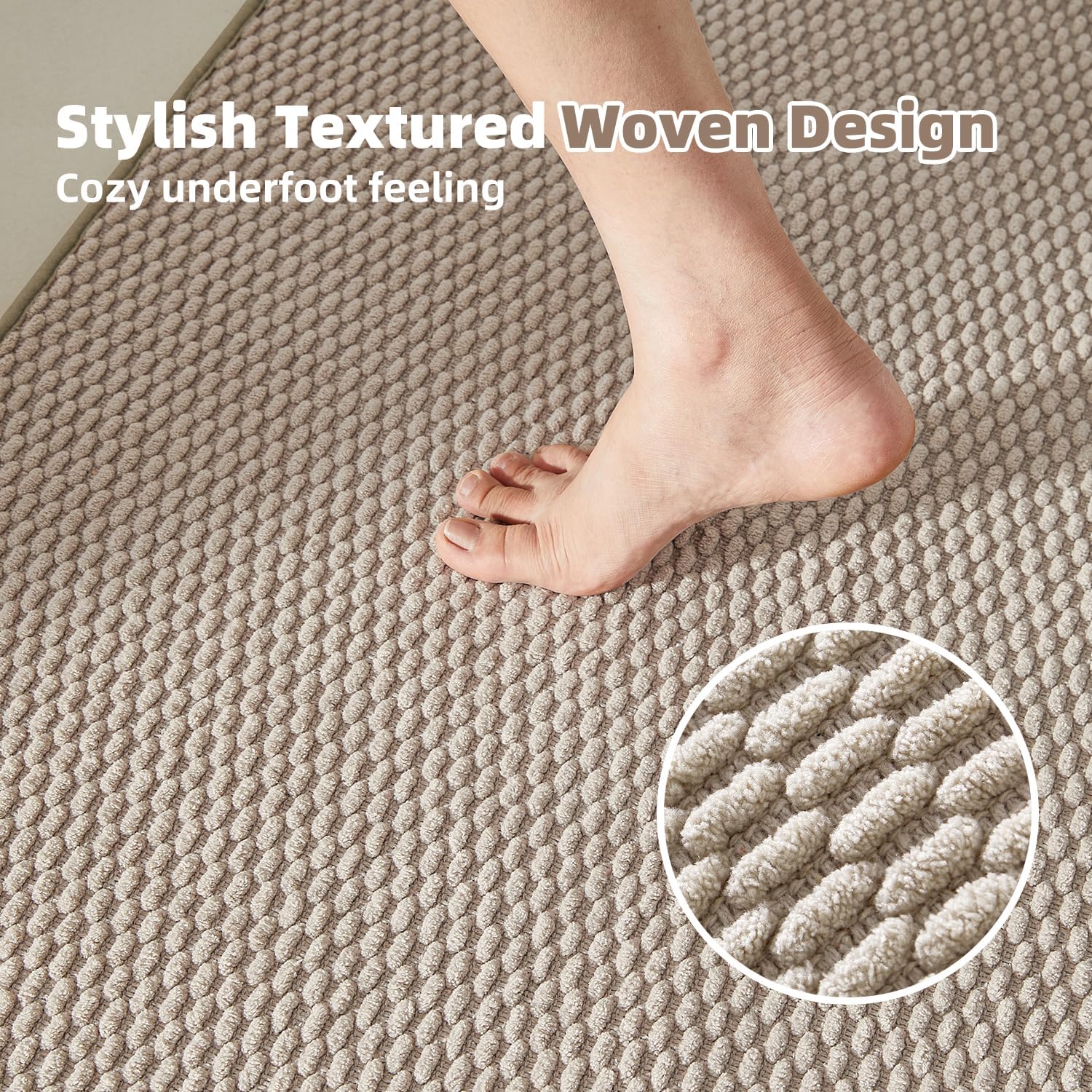 Large Bathroom Rugs Non Slip Washable Bath Rugs Super Absorbent Bathroom Rug Thin Quick Dry Low Pile Bath Mats, Beige 36"x60"